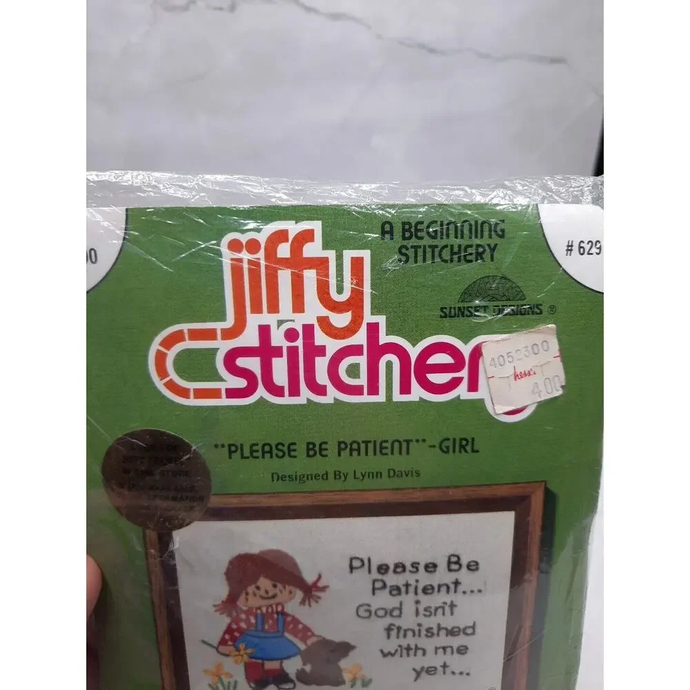 Vintage Sunset Designs Jiffy Stitchery Please Be Patient Girl 5x7 Beginner